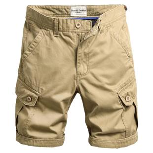 夏季卡其工装多袋中裤男休闲时尚帅气五分裤牛仔宽松直筒马裤耐磨