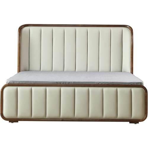 北美黑胡桃木实木床1.8米主卧真皮床意式轻奢高靠背软靠双人床1.5