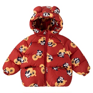 嘟嘟家男童年装女童羽绒服红色儿童拜年服宝宝周岁礼服外套冬季类
