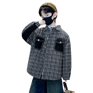 男童夹棉外套2026新款秋冬季格子加厚牛仔儿童春装大童翻领衣服