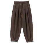 男士咖啡色国潮灯笼裤春夏新款休闲裤卫裤雪尼尔宽松裤子春季薄款