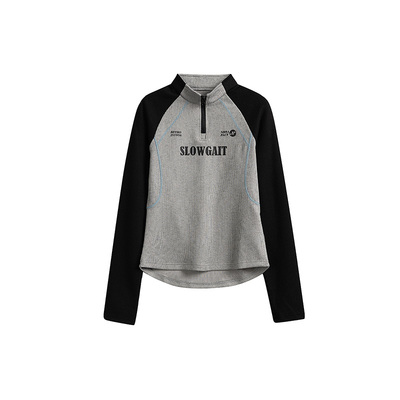 户外撞色半拉链立领长袖T恤女