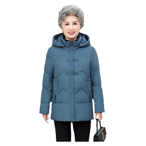 雅鹿妈妈羽绒服冬季2025新款短款连帽加厚保暖中老年人奶奶外套女