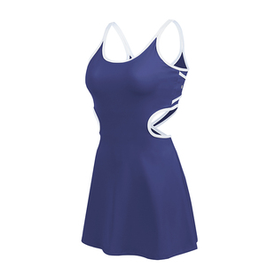 annerun防走光运动连衣裙速干带胸垫健身连体裙女春秋美背网球裙