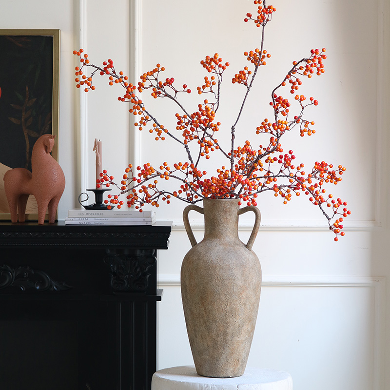 新家装饰冬青红果发财果客厅电视柜旁边落地大花瓶插花仿真花摆件