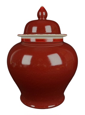 景德镇祭红釉中式喜庆将军罐