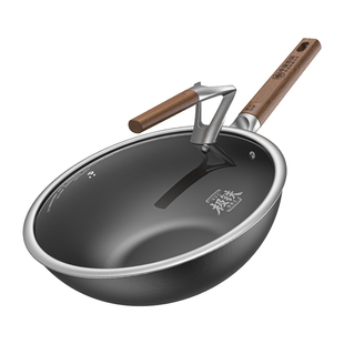 中康铁锅炒锅不粘锅第四代深氮平底锅无涂层电磁炉通用32cm防锈