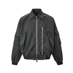 MRNEARLY美式复古工装风bomber夹克男女机车风宽松翻领拉链外套