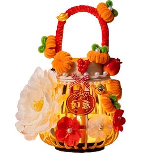 新年灯笼2026马年儿童手工diy材料藤编竹编手提花灯挂件春节装饰