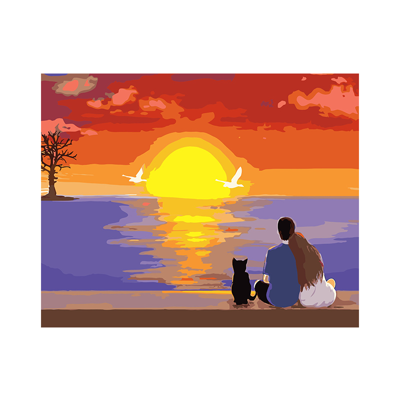 数字油画情侣七夕卡通风定制diy