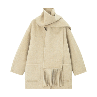 绵羊马海毛流苏围巾双面呢外套