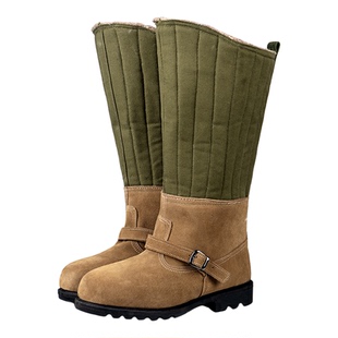 地勤靴过膝防寒靴羊毛皮毛一体牛皮真皮冬季长筒男大头鞋劳保马靴