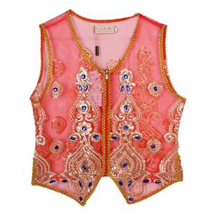 新疆舞蹈演出服女士夏季款欧根纱绣花烫钻背心维族广场舞百搭马甲