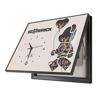 创意电表箱装饰画免打孔带钟表空开箱多媒体箱遮挡挂画暴力熊时钟