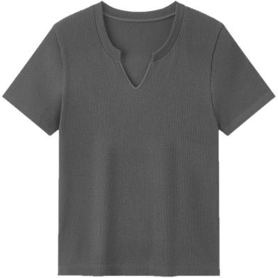 森马内衣女简约纯色短袖上衣修身显瘦V领打底温柔软糯内搭可外穿