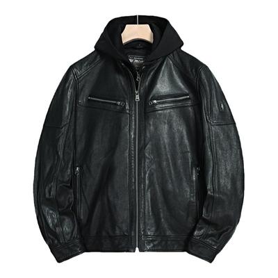 MCS立领可脱帽水洗山羊皮外套男