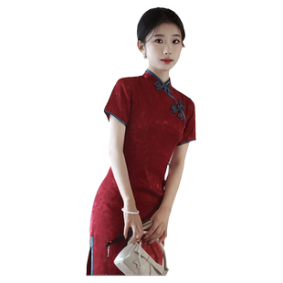 酒红色旗袍敬酒服高级感新中式改良年轻款新娘结婚订婚礼服裙长款