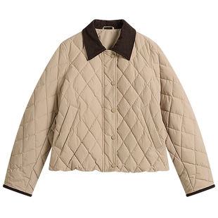 KBNE复古安心绒轻薄菱形格短款羽绒服女2025冬季新款翻领防绒外套