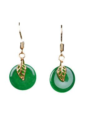 玉石匠翡翠色玉石平安扣耳环金枝玉叶转运耳坠少女款祖母绿色耳饰