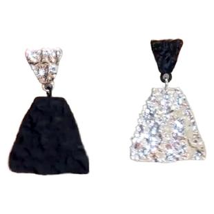 高级感港风设计黑白拼色中长款个性耳饰几何显脸瘦耳环轻奢气质风