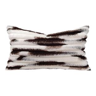 高档腰枕轻奢样板间抱枕沙发客厅白咖花纹条状棉毛定制床头靠枕套