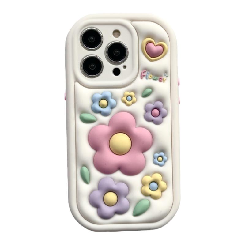 韩风清新泫雅花朵适用iphone15pro苹果14手机壳13立体14pro小众15promax全包镜头防摔保护套夏天油画女高级感