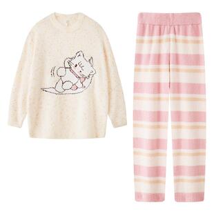 宫蝶【蓄热型】mikko睡衣女防静电秋冬款半边绒加厚软绵绵家居服