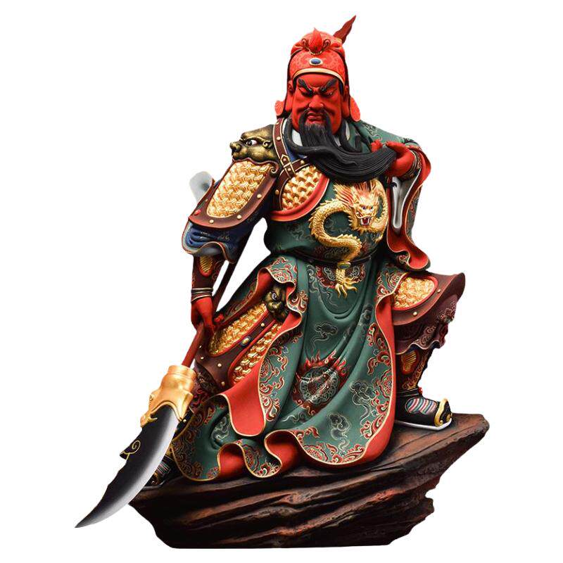戴玉堂陶瓷摆件《极彩武财神关公》林建平供奉佛像装饰客厅艺术品
