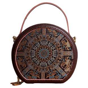 圆饼包拼皮钥钥手工皮包宋锦包包diy自制材料包解闷手作缝制