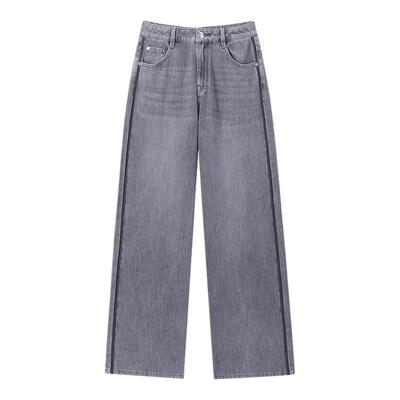 太平鸟高腰直筒牛仔裤2025年春夏新款水洗中灰牛仔长裤A1HAF1346