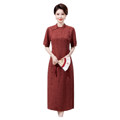 喜婆婆婚宴修身重磅香云纱连衣裙