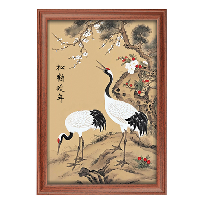 静世莲松鹤延年摆台画
