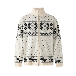 MRCYC圣诞氛围感针织开衫男冬季宽松保暖立领毛衣韩系情侣装外套