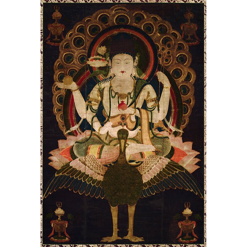 日版平安时代 孔雀明王像 复古书画人物佛像艺术微喷复制挂抽装饰