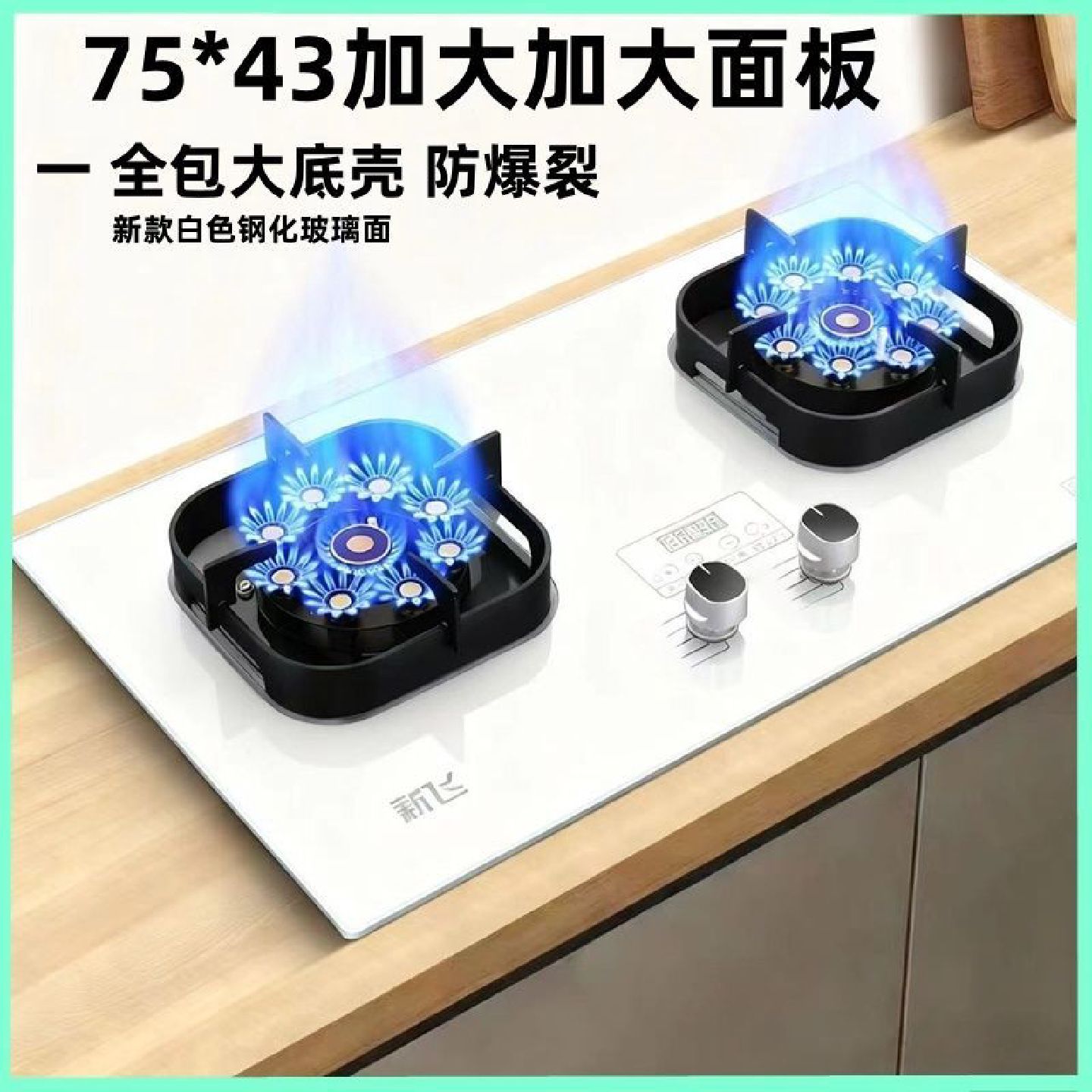 新飞白色玻璃燃气灶双灶头家用天然气嵌入式台式煤气灶猛火液化气