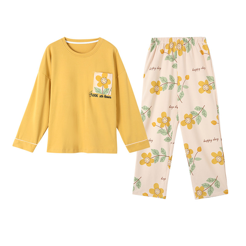 女自带胸垫一体长袖家居服套装