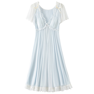 RoseTree睡裙女夏季短袖蕾丝性感宫廷公主风睡衣带胸垫2025年新款