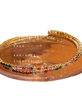 多巴胺彩色锆石交叉弹力手镯女轻奢小众气质高级感百搭情侣手饰品