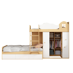 交错式上下床双层床组合床儿童衣帽间高低床子母床上下铺上床下柜