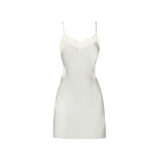 DPLAYSWEET法式性感蓝色蕾丝美背吊带裙睡裙女复古缎面睡衣家居服