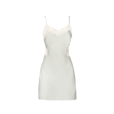 DPLAYSWEET法式性感蓝色蕾丝美背吊带裙睡裙女复古缎面睡衣家居服