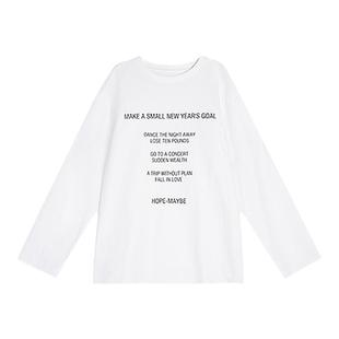 MULVAN 白色字母印花宽松长袖t恤女春季韩版休闲内搭打底衫上衣