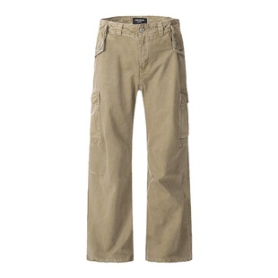 小柯XCOK 美式重磅工装牛仔水洗做旧vintage复古大口袋直筒工装裤