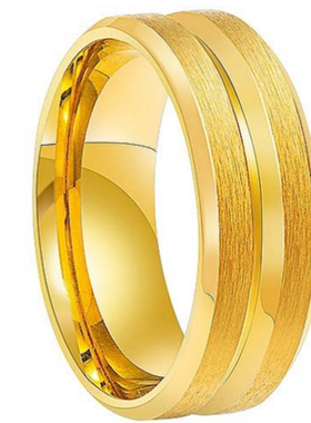 2025中间凹槽磨砂男士不锈钢钛钢指环戒指ring欧美流行简约款饰