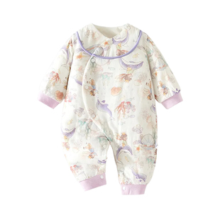 婴儿40克夹棉连体衣秋冬季男女宝宝哈衣40克薄棉加厚儿童偏襟爬服