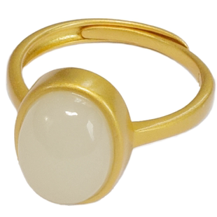 天然和田玉白玉指环玉石蛋面活口食指纯银镀金高级中式戒指母亲节