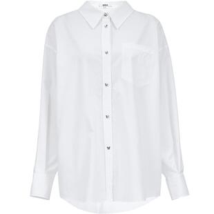 ONLY2026春季新款淡人露背立体蝴蝶结质感钻扣纯色宽松长袖衬衫女