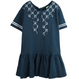 LALABOBO2024春季新款海军蝴蝶结荷叶边早春连衣裙女|LBCA-WLZY19