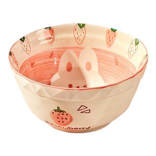 可爱陶瓷米饭碗家用2025新款吃饭碗草莓兔子小碗盘子5英寸餐具