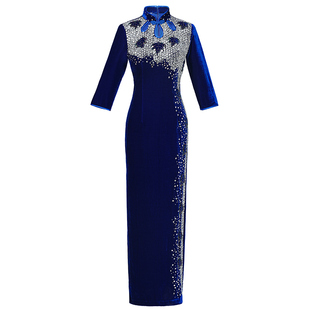 老上海金丝绒旗袍晚礼服礼服走秀优雅长款新款妈妈婚宴高档女洋气